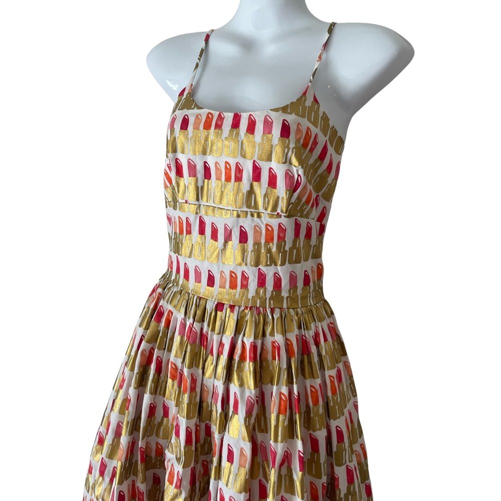 Bernie Dexter XS Pin-Up Retro Style Dress with Pockets Gold & White Lipstick - Picture 4 of 7